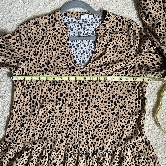 Gap Womens Dress Small Leopard Brown Puffed Sleeve Tiered Tunic Peplum Flowy - Picture 15 of 17